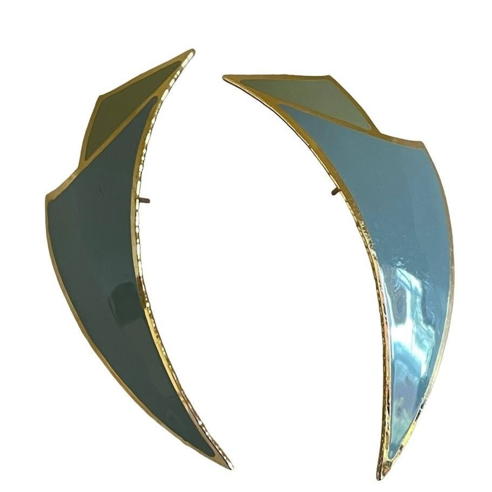 Unbranded Enamel Wing Earrings Womens OS Blue Green Gold Geometric Retro 80s